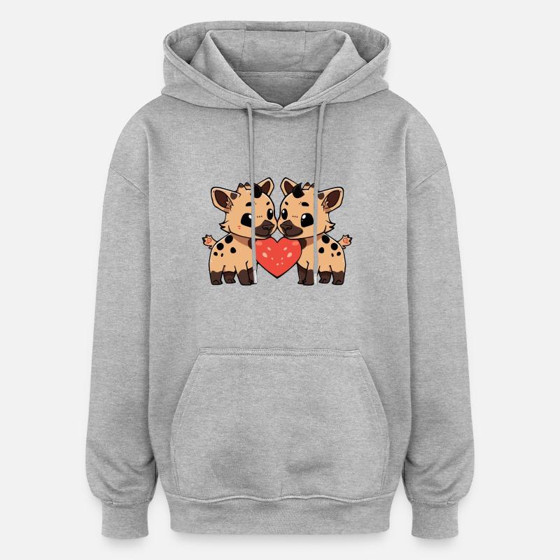 Hyène Couple Saint-Valentin - Sweat à capuche oversize unisexe - gris chiné