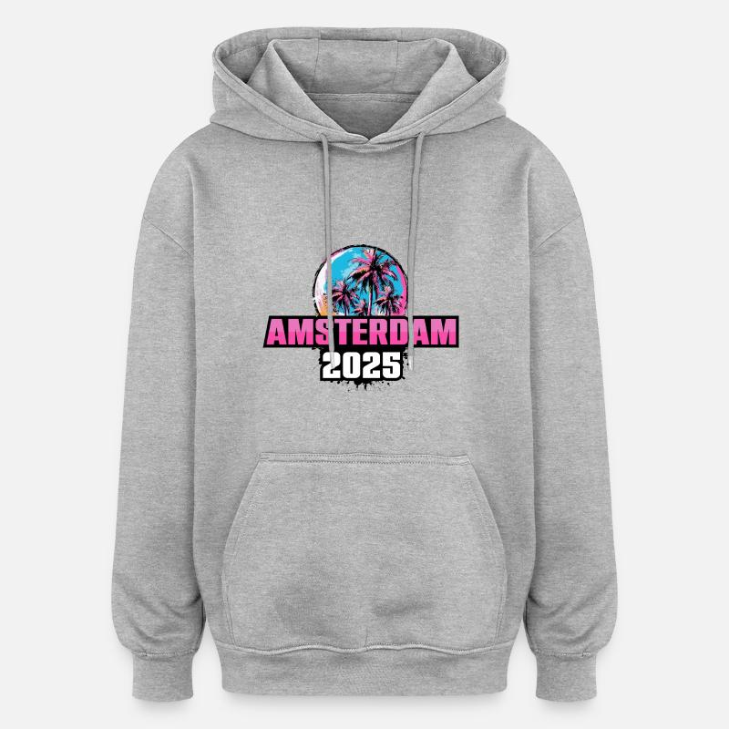 Amsterdam 2025 Palmen - Oversized Unisex Hoodie - Grau meliert