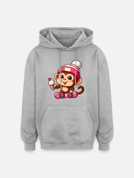 Chimpanzee Snowboarder Winter Action - Oversized Unisex Hoodie - heather grey