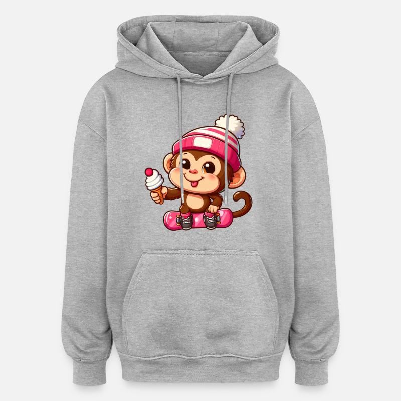 Chimpanzé Snowboarder Action Hivernale - Sweat à capuche oversize unisexe - gris chiné