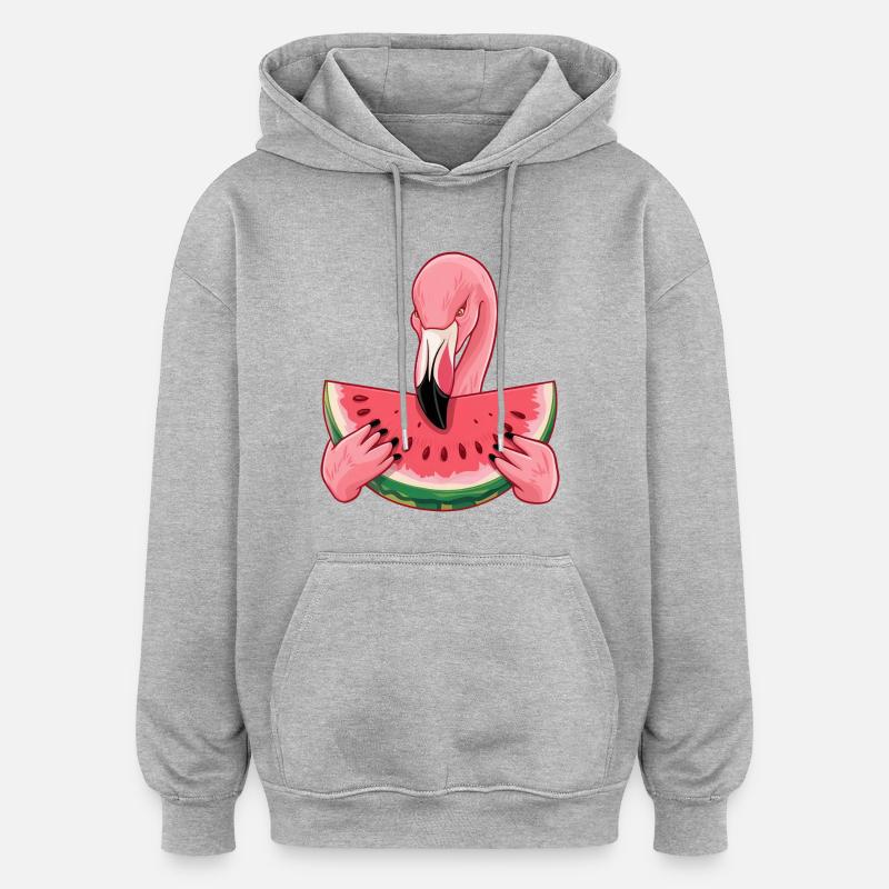 Délice de pastèque d’été Flamingo - Sweat à capuche oversize unisexe - gris chiné