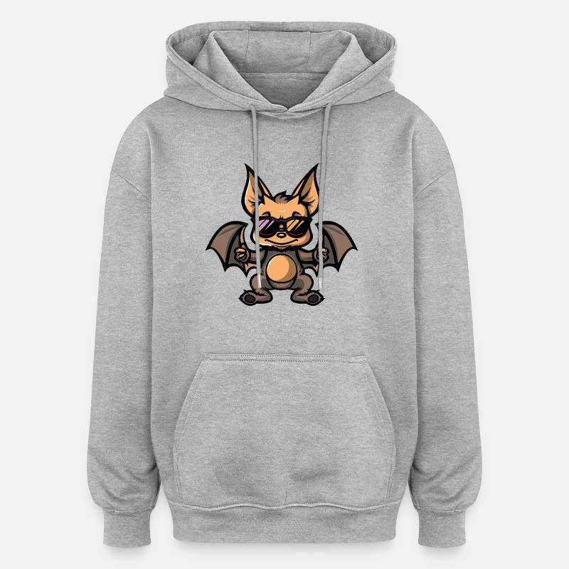 Chauve-souris bande dessinée cool - Sweat à capuche oversize unisexe - gris chiné