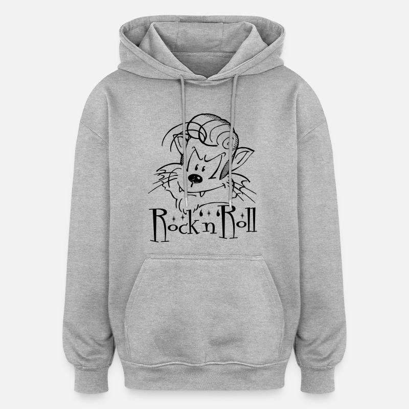 Rock'n'Roll Cat - Sweat à capuche oversize unisexe - gris chiné