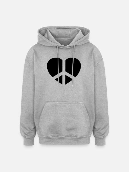 Love & Peace - Oversized Unisex Hoodie - heather grey