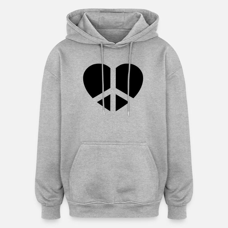 Paix & Amour - Sweat à capuche oversize unisexe - gris chiné