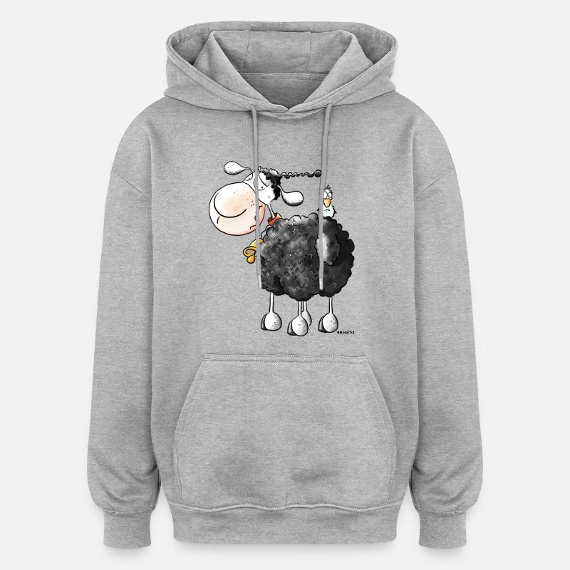 Drôle Bouclé Mouton - Caricature - Mountons - Sweat à capuche oversize unisexe - gris chiné