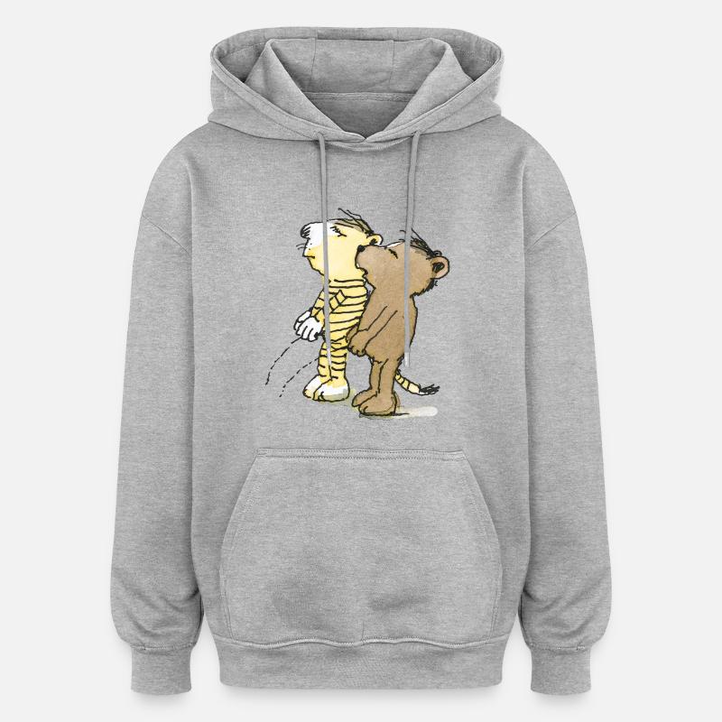 Janosch Tiger And Bear Peeing - Oversized Unisex Hoodie - heather grey