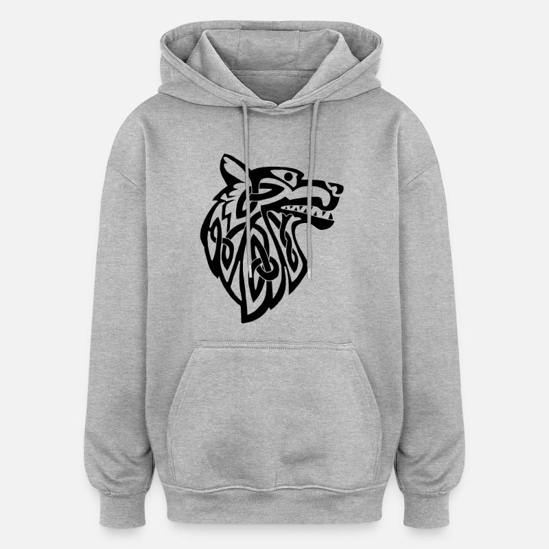 Wolf schwarz Wikinger - Oversized Unisex Hoodie - Grau meliert