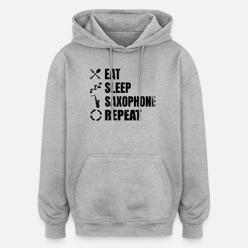 Routine quotidienne du joueur de saxophone - Sweat à capuche oversize unisexe - gris chiné