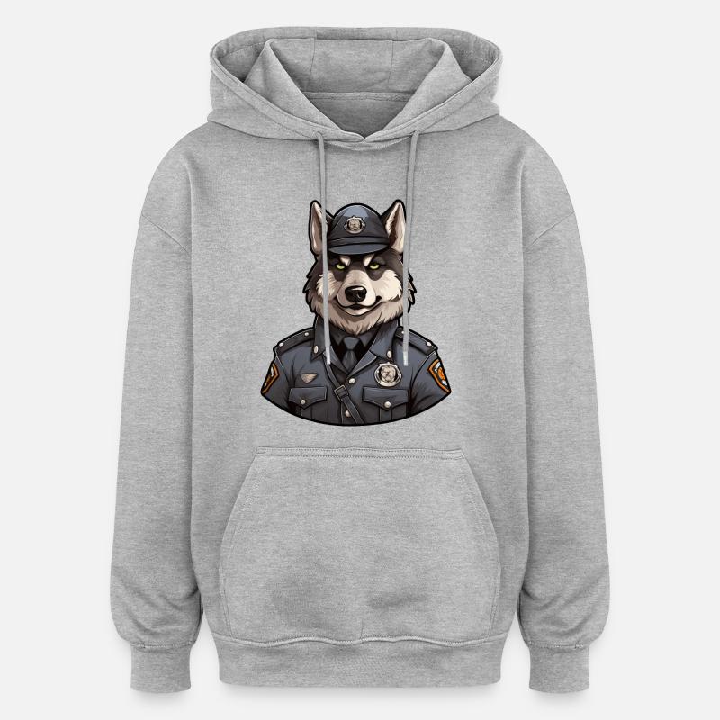Polizei Wolf - Oversized Unisex Hoodie - Grau meliert