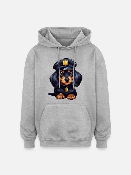 Teckel policier - Sweat à capuche oversize unisexe - gris chiné