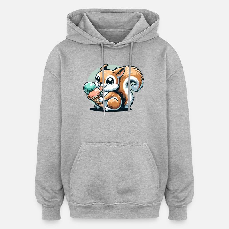 Niedliches Cartoon-Eichhörnchen mit Eiscreme - Oversized Unisex Hoodie - Grau meliert