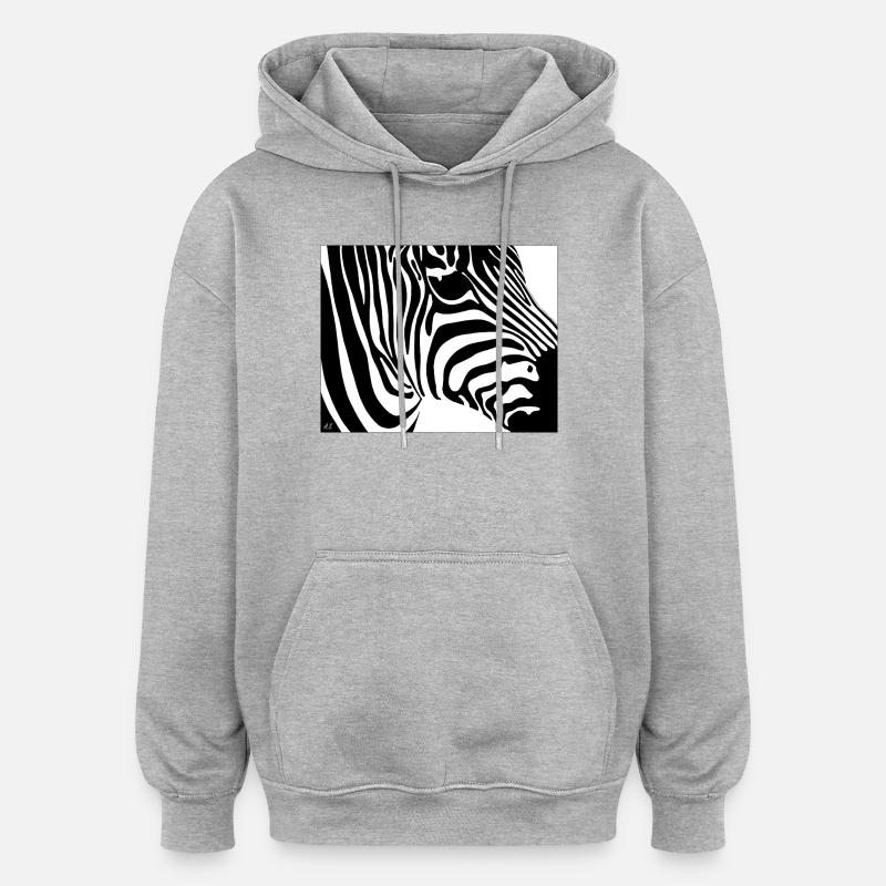 Imprimé zèbre : Rayures contrastées - Sweat à capuche oversize unisexe - gris chiné