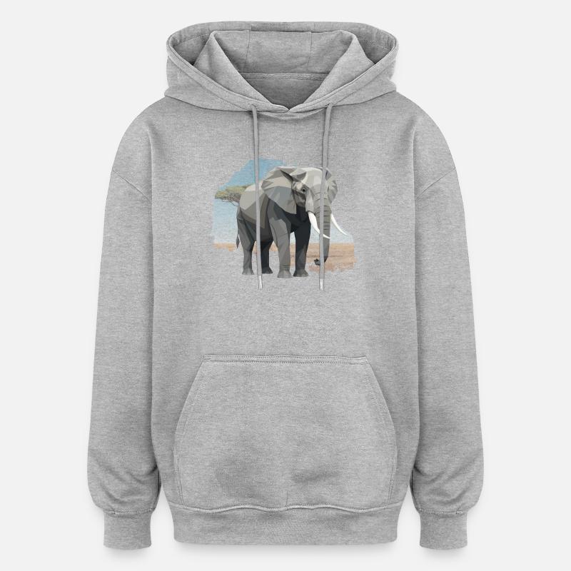 Eléphant géométrique de style savane - Sweat à capuche oversize unisexe - gris chiné