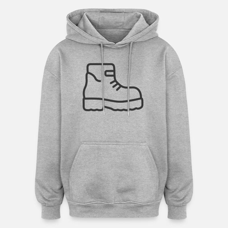 Icône de chaussure de randonnée - Sweat à capuche oversize unisexe - gris chiné