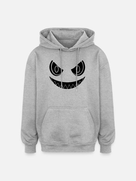 Böses Lächeln Halloween - Oversized Unisex Hoodie - Grau meliert
