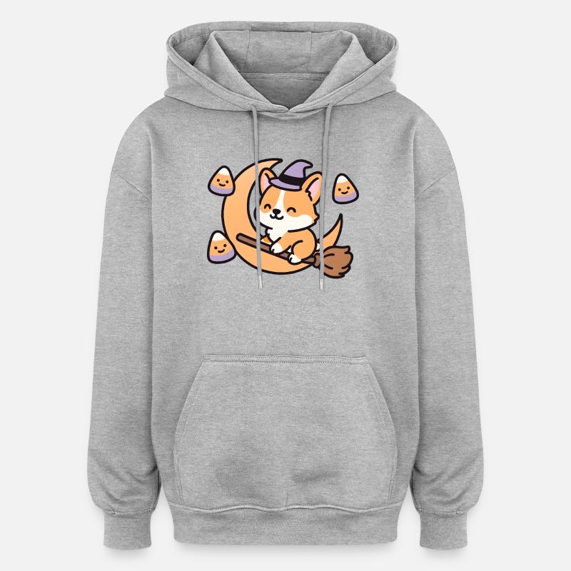 Renard sorcier sur lune - Sweat à capuche oversize unisexe - gris chiné