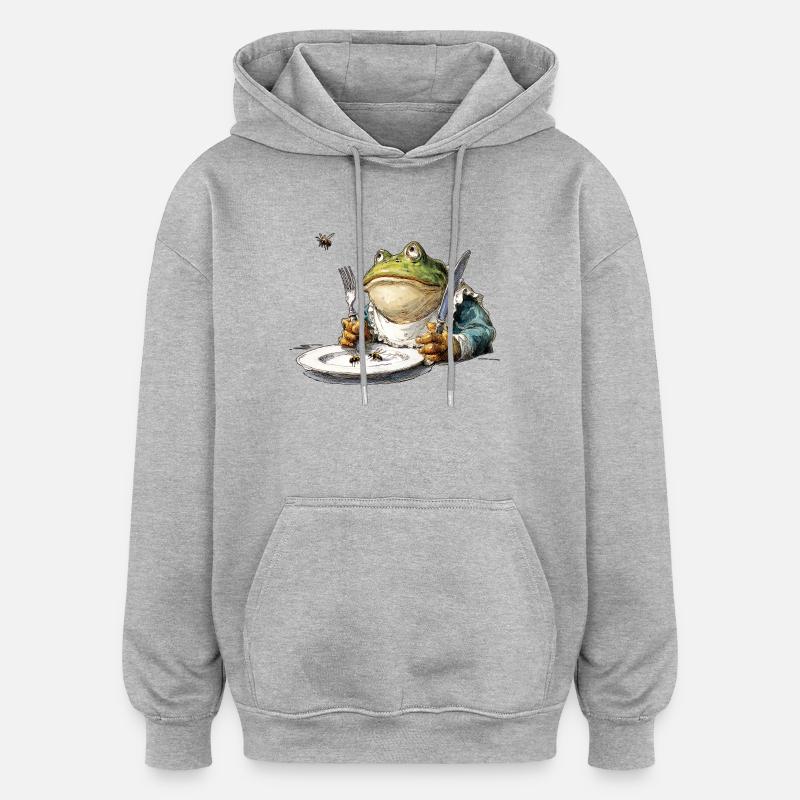 Frosch Galant am Esstisch - Oversized Unisex Hoodie - Grau meliert