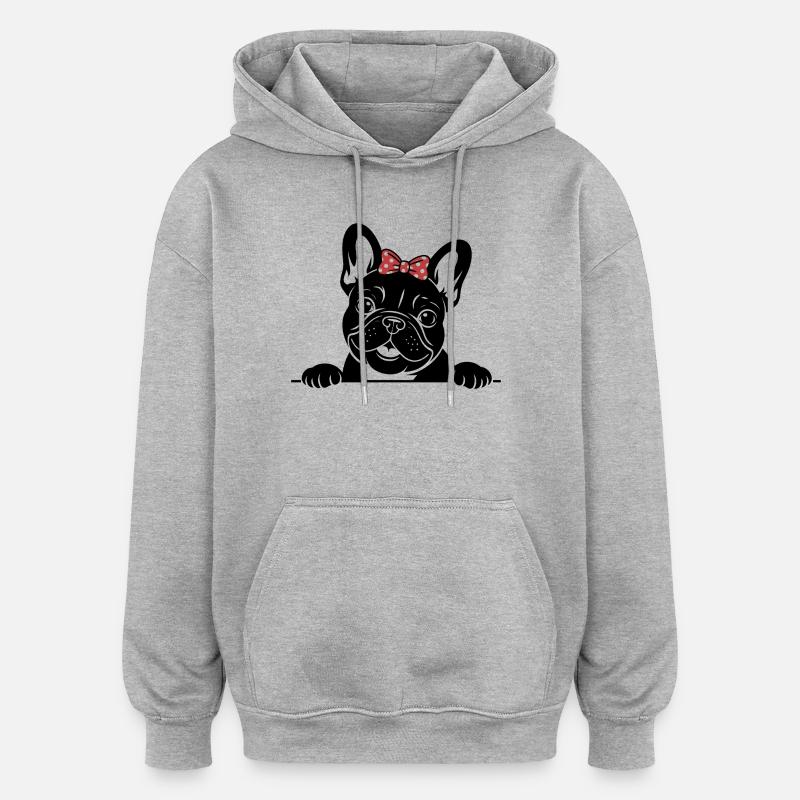 Bouledogue français - Sweat à capuche oversize unisexe - gris chiné