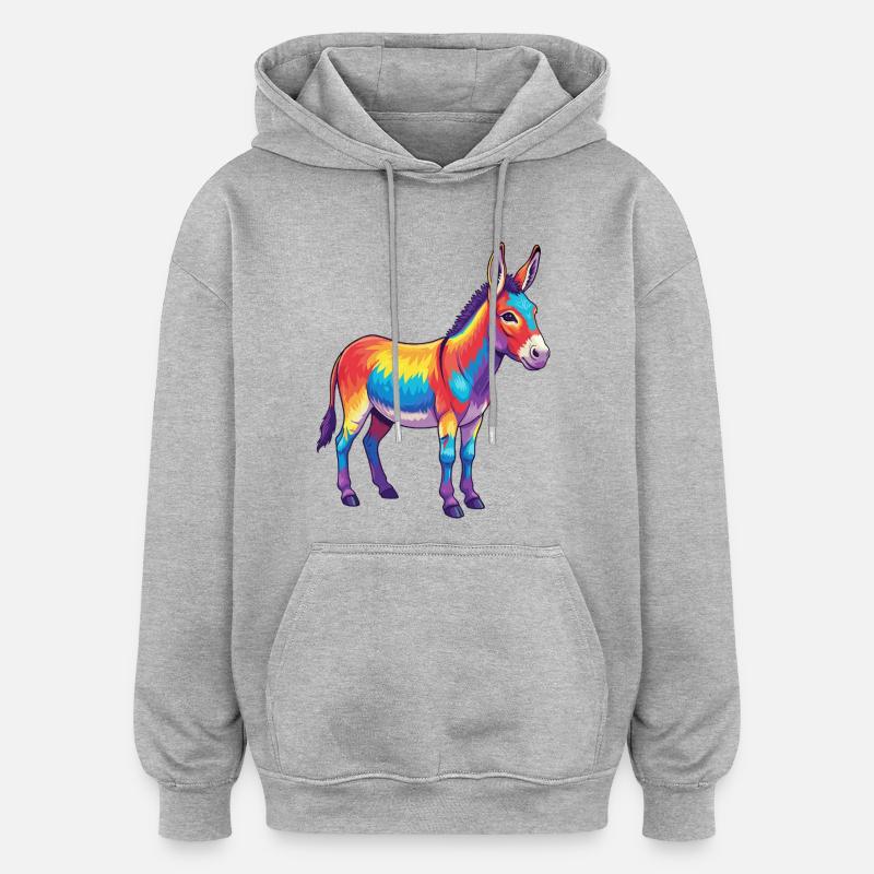 Bunte Eselregenbogen-Pop-Art-Aquarell - Oversized Unisex Hoodie - Grau meliert