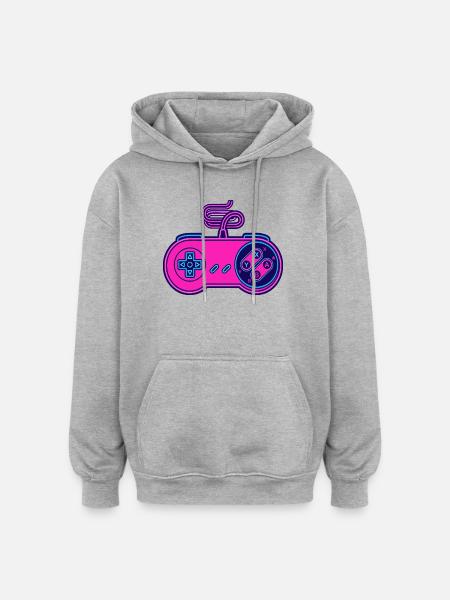 Retro pink neon controller - Oversized Unisex Hoodie - heather grey