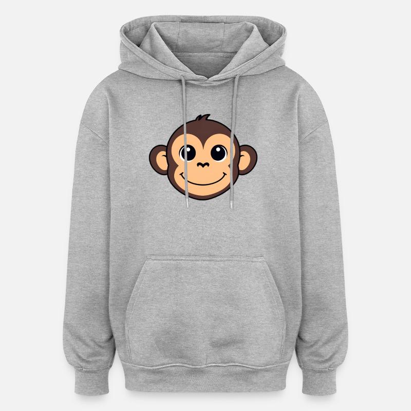 Dessin animé du singe joyeux - Sweat à capuche oversize unisexe - gris chiné