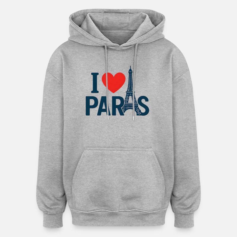 J'aime Paris et Tour Eiffel - Sweat à capuche oversize unisexe - gris chiné