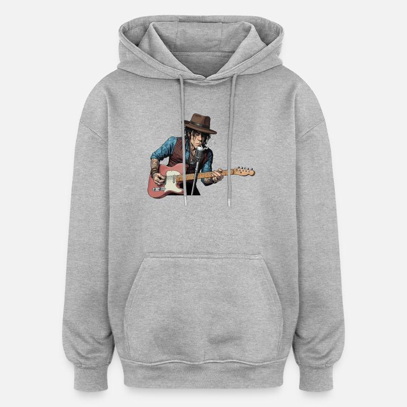 Bluesrock Sänger mit E-Gitarre - Oversized Unisex Hoodie - Grau meliert