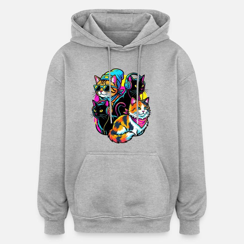 Quatuor de DJs Neon Cats - Sweat à capuche oversize unisexe - gris chiné
