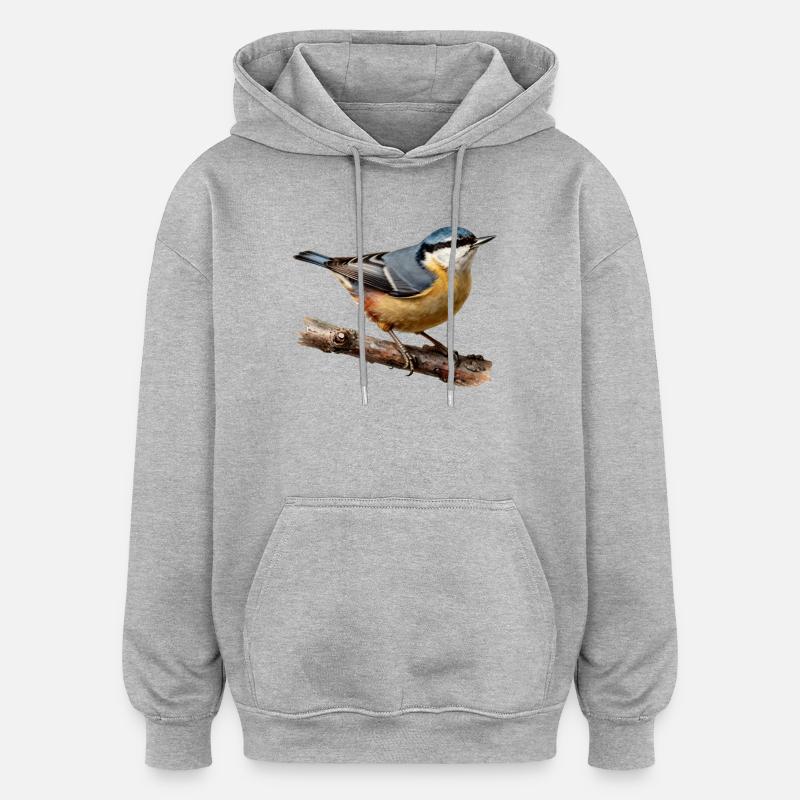 Sittelle torchepot sur branche - Sweat à capuche oversize unisexe - gris chiné