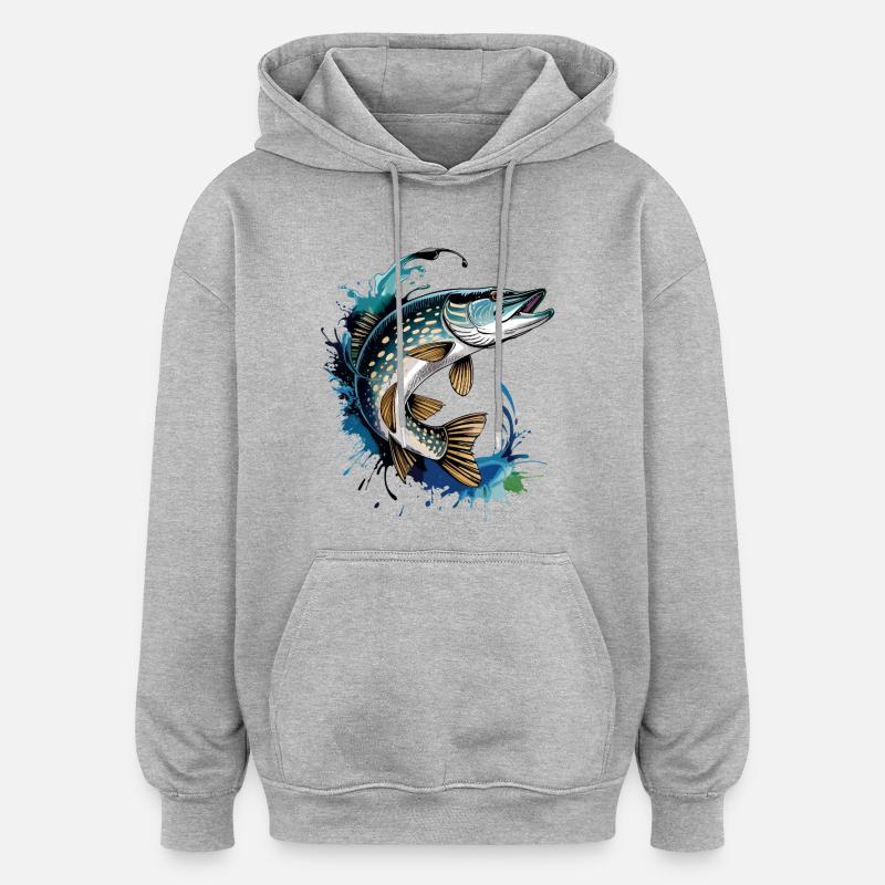 Springender Hecht - Oversized Unisex Hoodie - Grau meliert