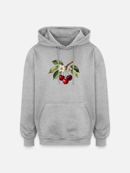 Cherry and botanical flower engraving - Oversized Unisex Hoodie - heather grey