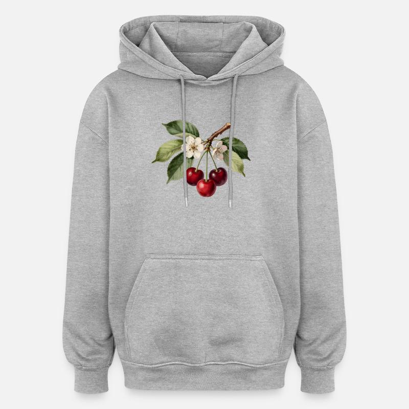 Cherry and botanical flower engraving - Oversized Unisex Hoodie - heather grey