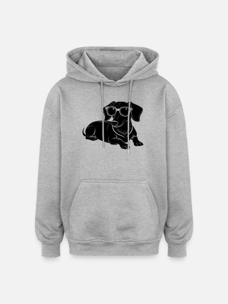 Dachshund Weiner Dog Laying Sunglasses - Oversized Unisex Hoodie - heather grey