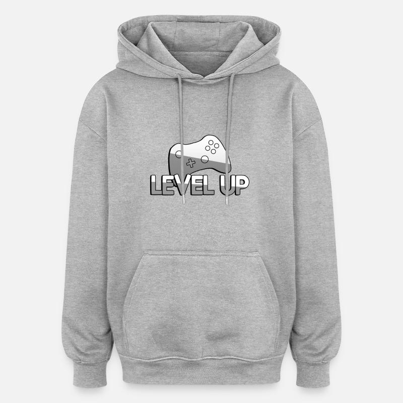 LEVEL UP + Controller - Gaming - Oversized Unisex Hoodie - heather grey
