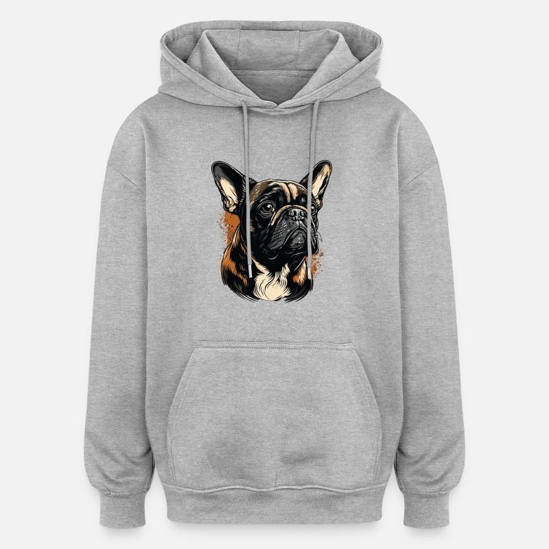 Bouledogue français - Sweat à capuche oversize unisexe - gris chiné
