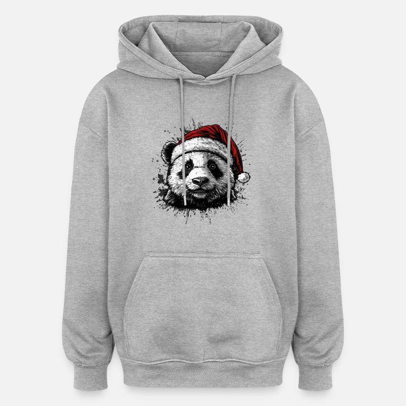 Weihnachtspanda - Oversized Unisex Hoodie - Grau meliert