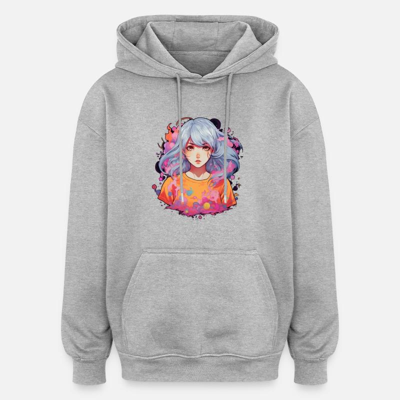 Fille d’anime - Sweat à capuche oversize unisexe - gris chiné