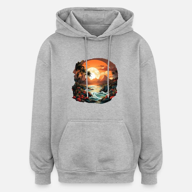 Tropisch - Oversized Unisex Hoodie - Grau meliert
