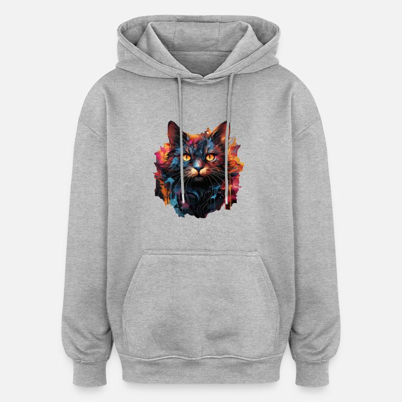 Chat - Sweat à capuche oversize unisexe - gris chiné