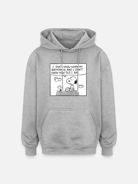 Peanøtter Design bursdag med ordtak og snoopy - Oversized unisex-hettegenser - gråmelert