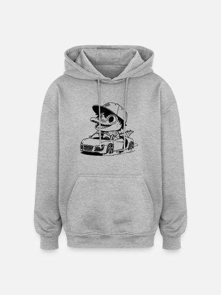 croco voiture - Sweat à capuche oversize unisexe - gris chiné