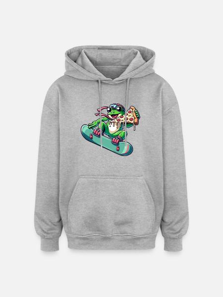 Frog Snowboarder: Pizza Adventure - Oversized Unisex Hoodie - heather grey