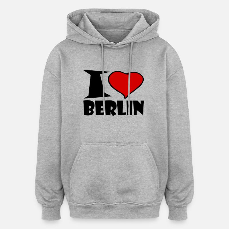 J'adore berlin - Sweat à capuche oversize unisexe - gris chiné