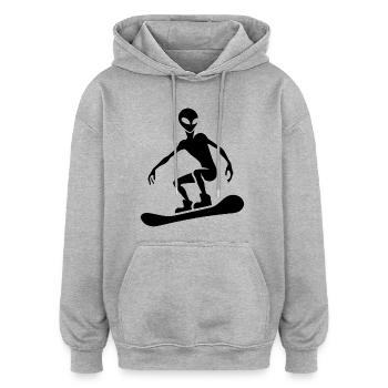 Minimalistisches Design: Alien Snowboarder - Oversized Unisex Hoodie - Grau meliert - Vorne - Noah (186cm)