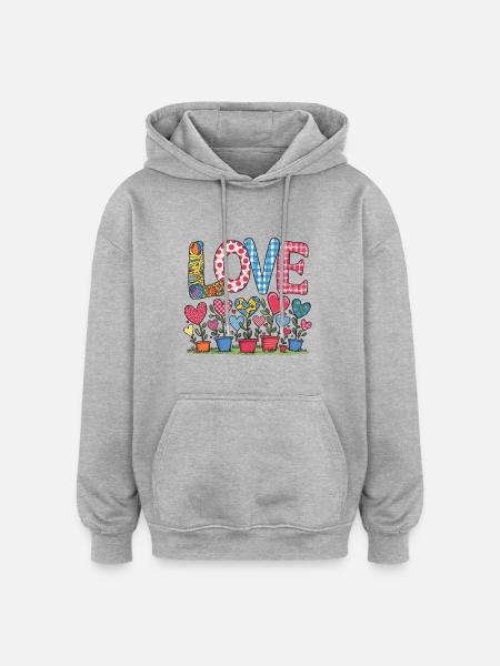 LOVE - Herzblumen - Oversized Unisex Hoodie - Grau meliert