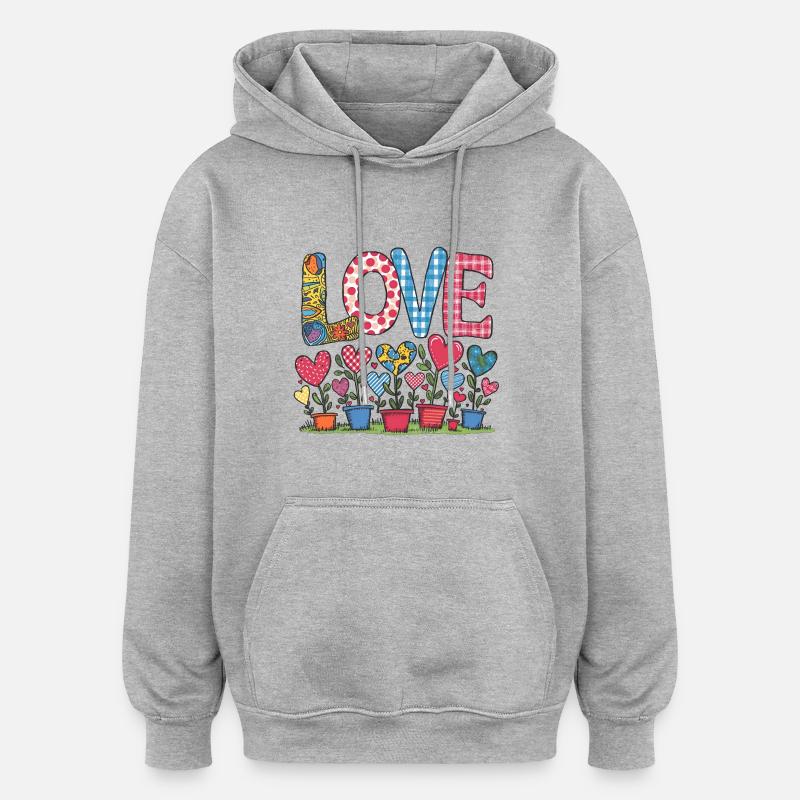 LOVE - Herzblumen - Oversized Unisex Hoodie - Grau meliert
