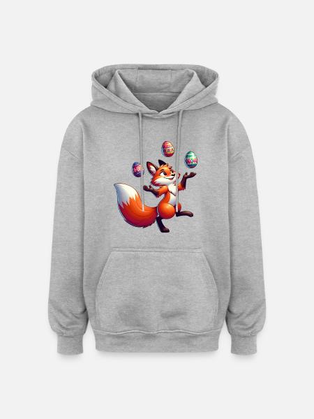 Easter Fox Juggler with Eggs - Oversized Unisex Hoodie - heather grey