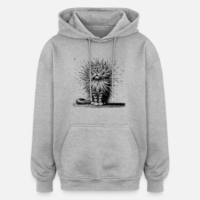 Katze erstaunt, Comic - Oversized Unisex Hoodie - Grau meliert