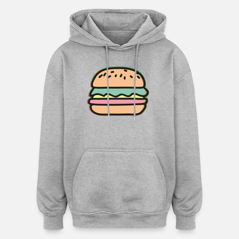 Burger Illustration - Sweat à capuche oversize unisexe - gris chiné